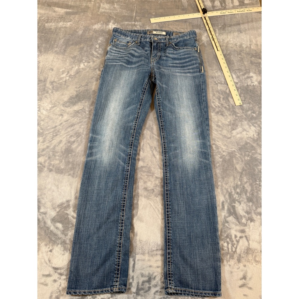 BKE Denim ASHER Men's Jeans Size 32L Straight Leg Medium Wash Embroidered
